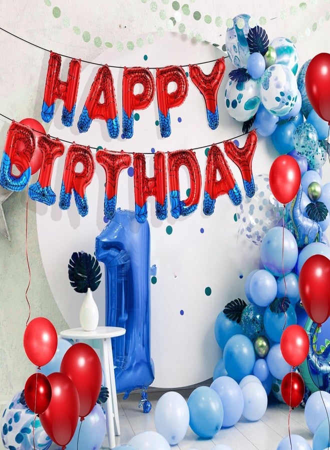 Atpata Funky Blue Red Spider Web Theme Happy Birthday Foil Balloons Set | Alphabet Letters for Superhero Party Decorations Comic Cartoon Theme Kids Birthday Halloween Decor Supplies - Image 3